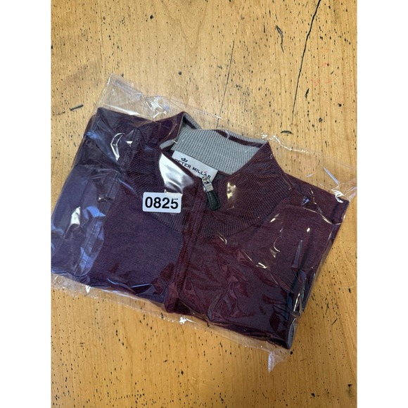 PETER MILLAR Men LARGE Crest Quarter Zip Pullover Radiant Maroon Wool Silk - Picture 8 of 8